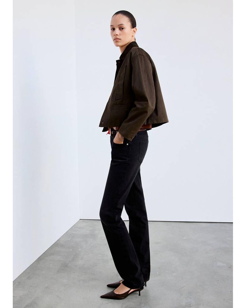 Mango White Corduroy-Collar Jacket With Pockets