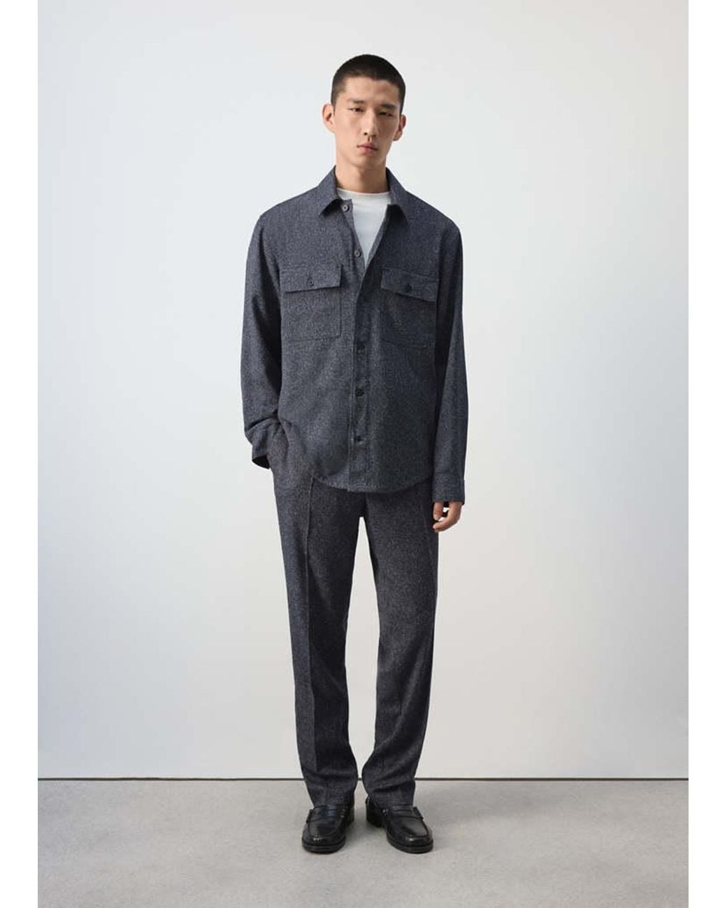 Mango Blue Regular Fit Textured Overshirt for men