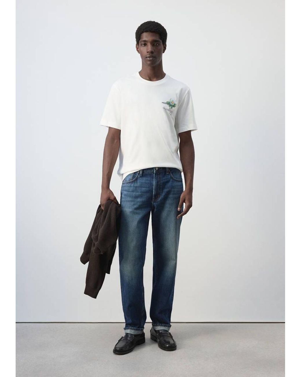 Mango White 100% Cotton Printed T-Shirt for men