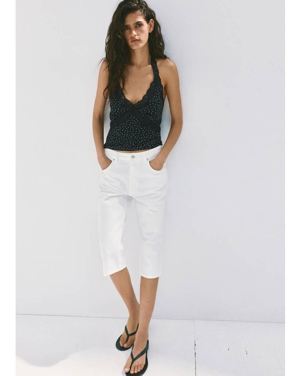 Mango White Polka-Dot Crop Top