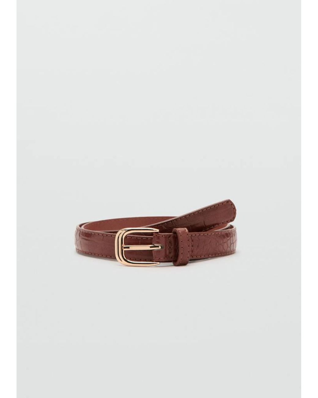 Mango Brown Thin Faux Crocodile Leather Belt