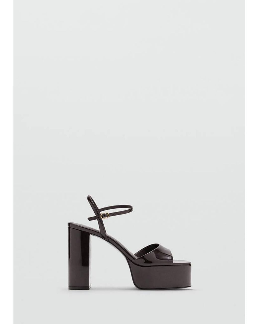 Mango White Patent Leather Block-Heel Sandal