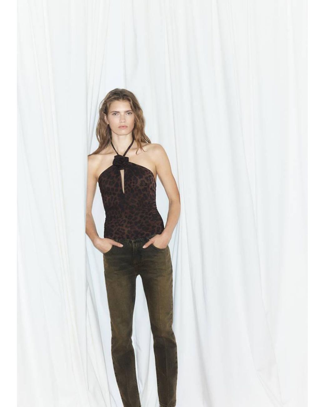 Mango Brown Leopard Print Halter Top