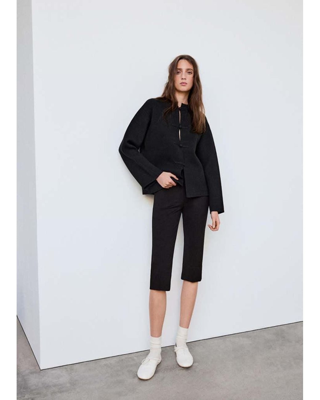 Mango Black Straight Jacket With Frogging Fastenings