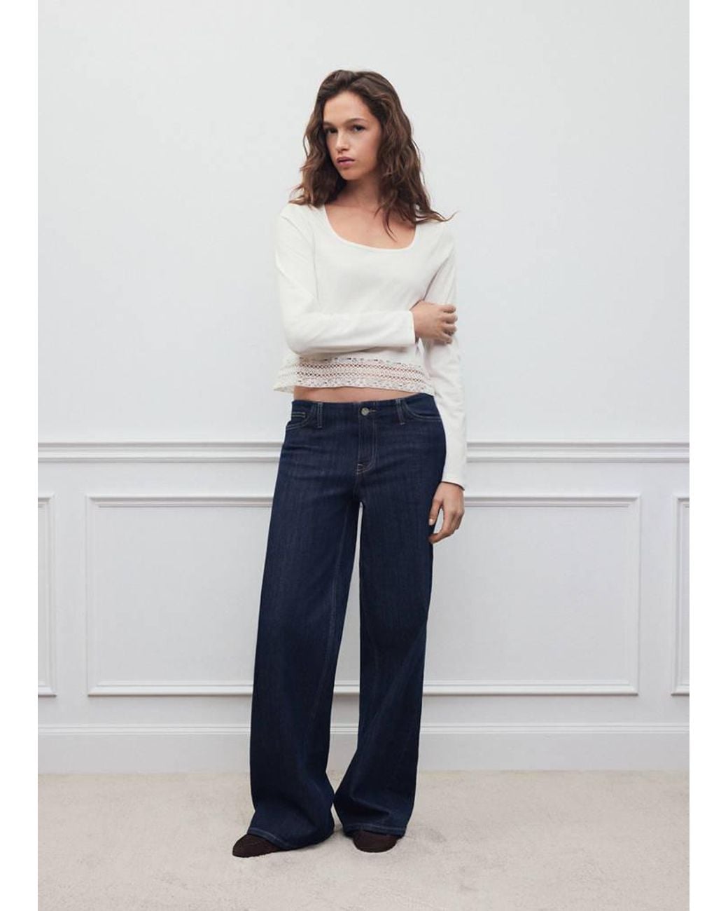 MANGO TEEN Blue T-Shirt With Lace Trim