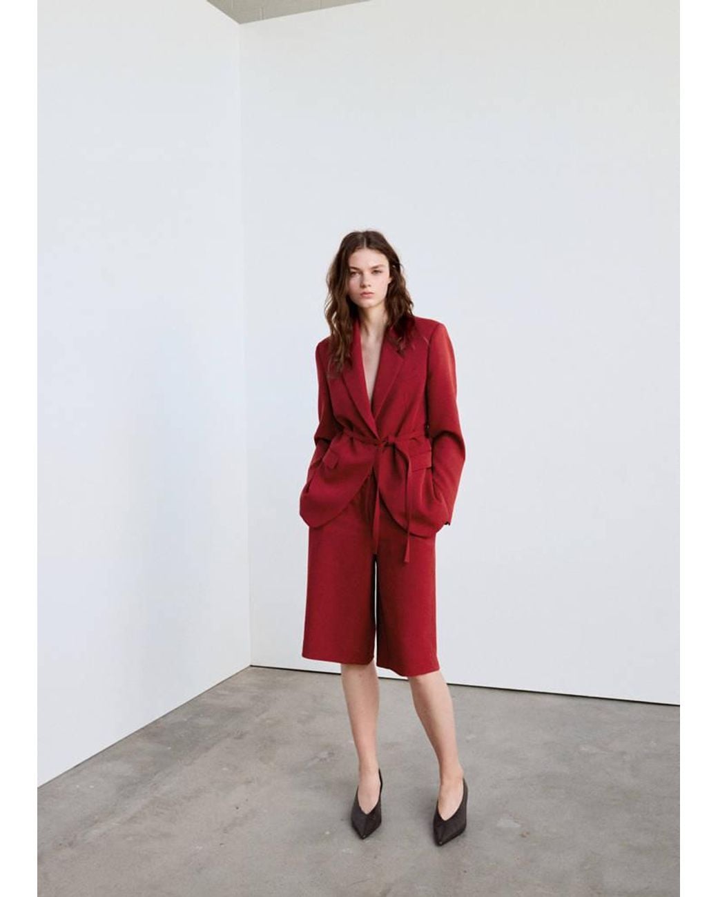 Mango Red Double-Breasted Blazer With A Bow