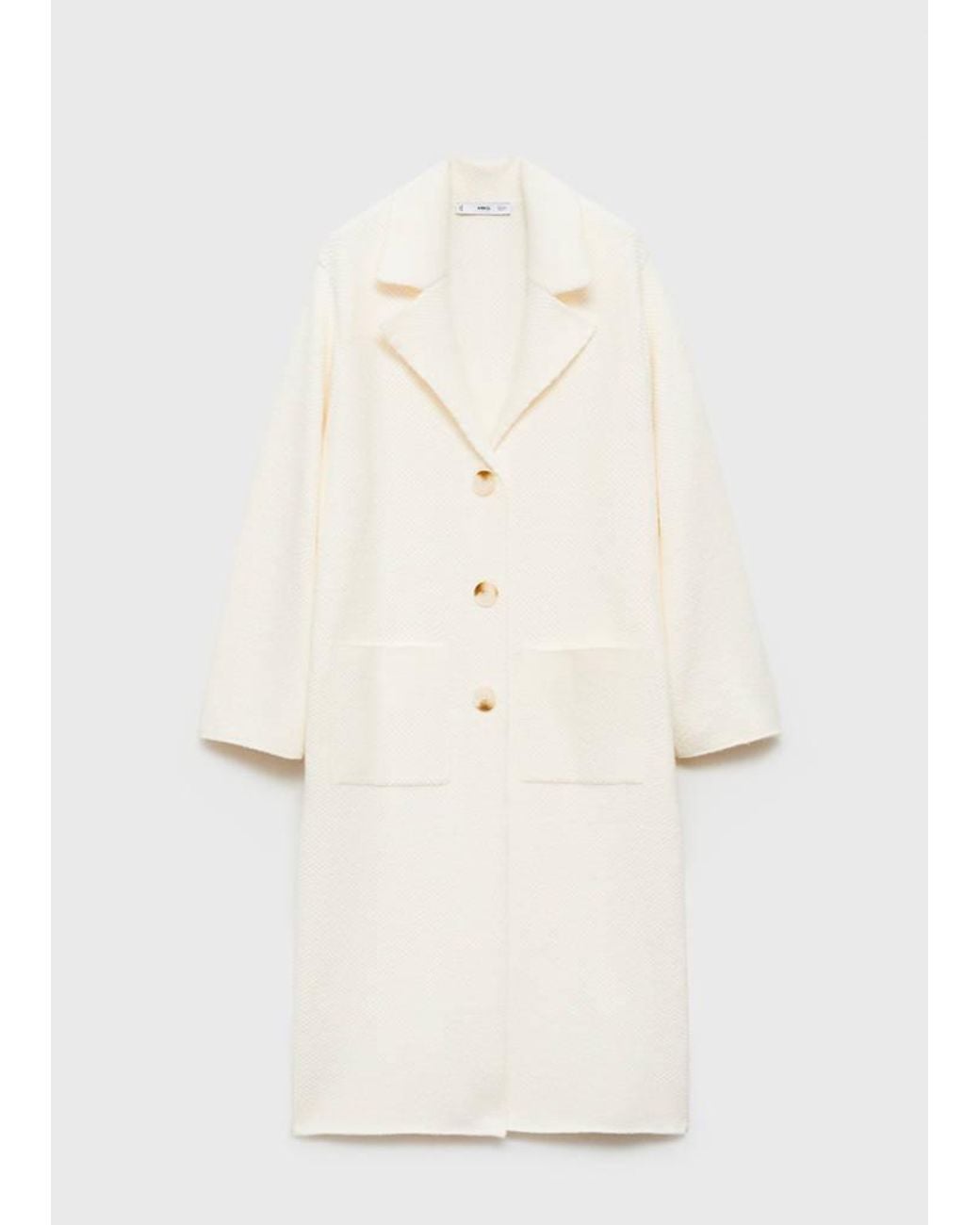 Mango White Knitted Coat With Pockets Ecru