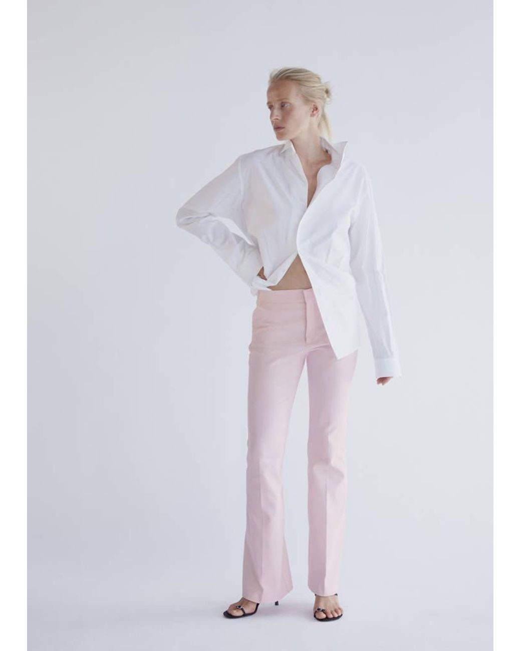 Mango White Mid-Rise Flare Trousers