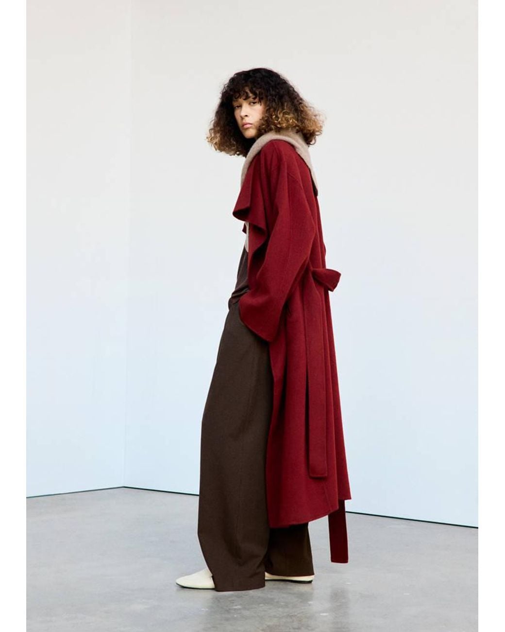 Mango Red Woollen Coat With Belt