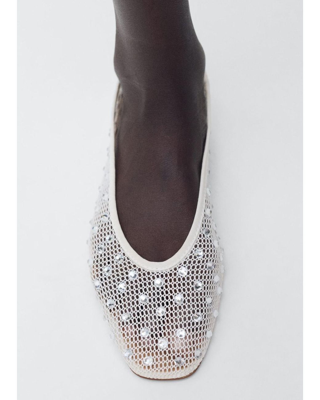 White Rhinestone Mesh Mango Mesh Rhinestone Ballet Flats in White | Lyst