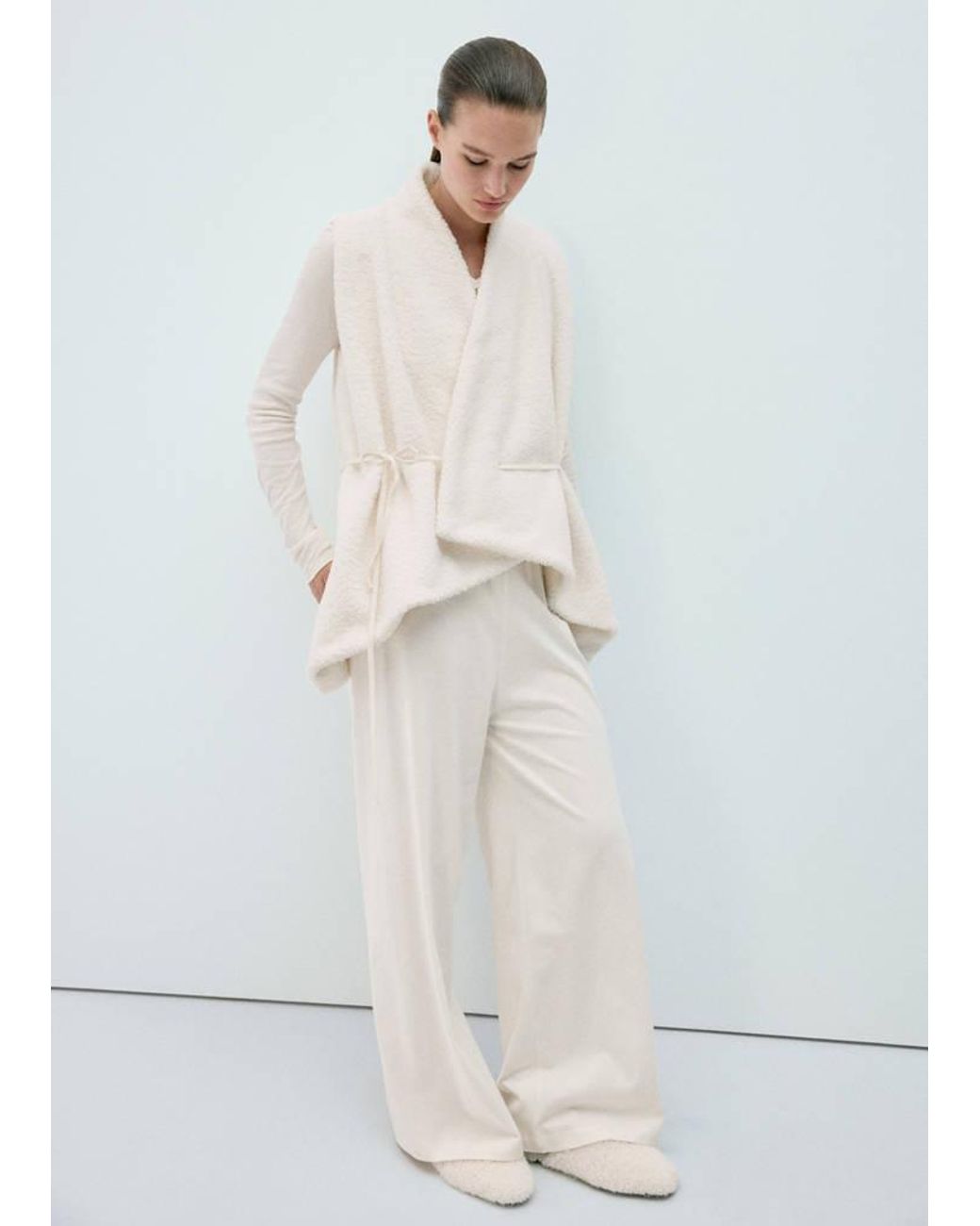 Mango White Cross-Over Borg Fleece Vest