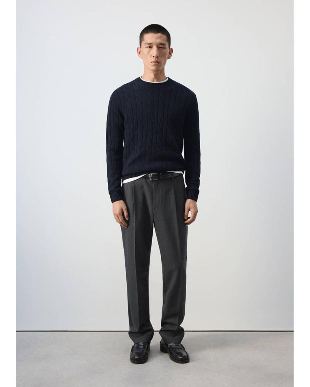 Mango Blue 100% Wool Cable-Knit Jumper for men