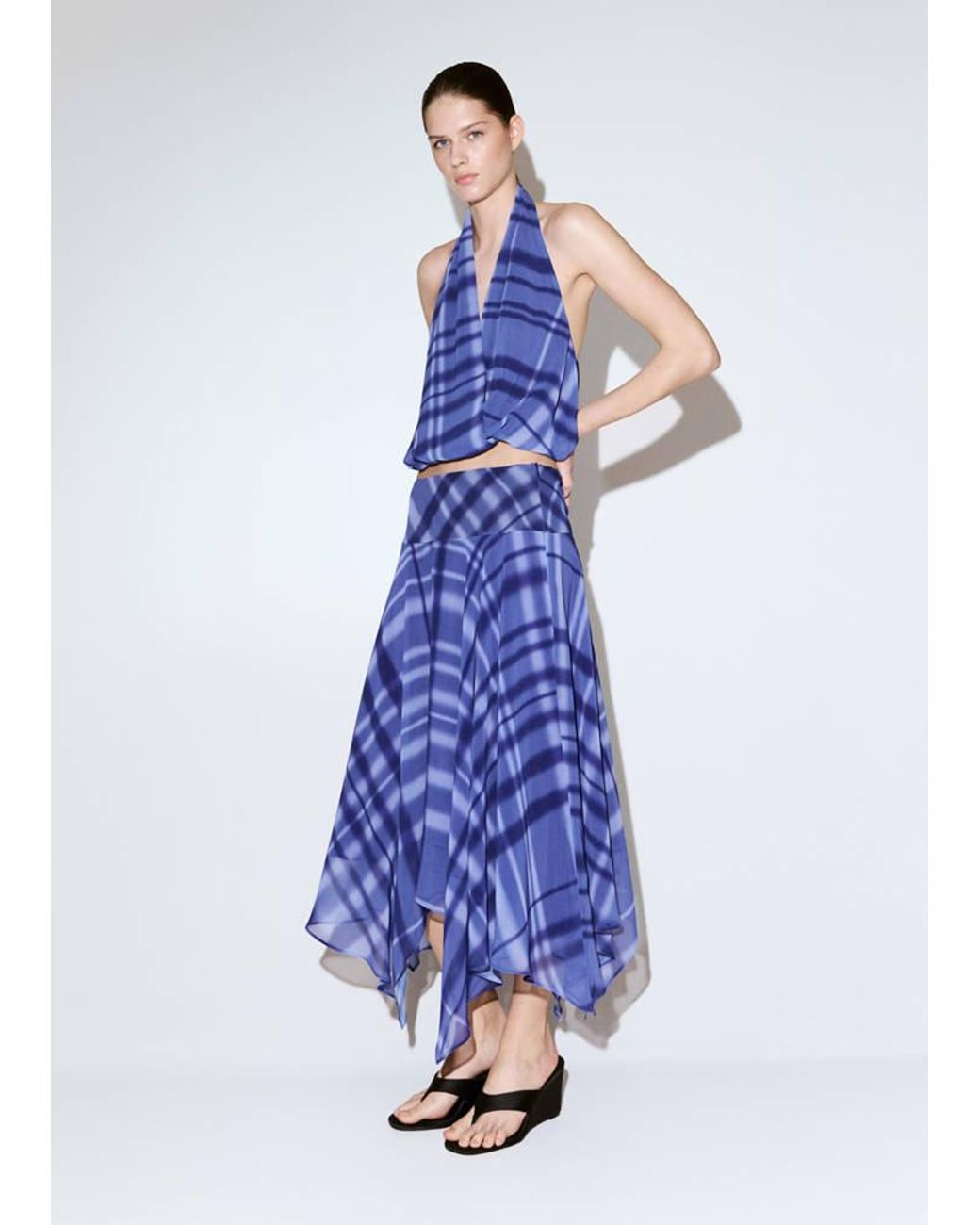 Mango Blue Long Flared Skirt