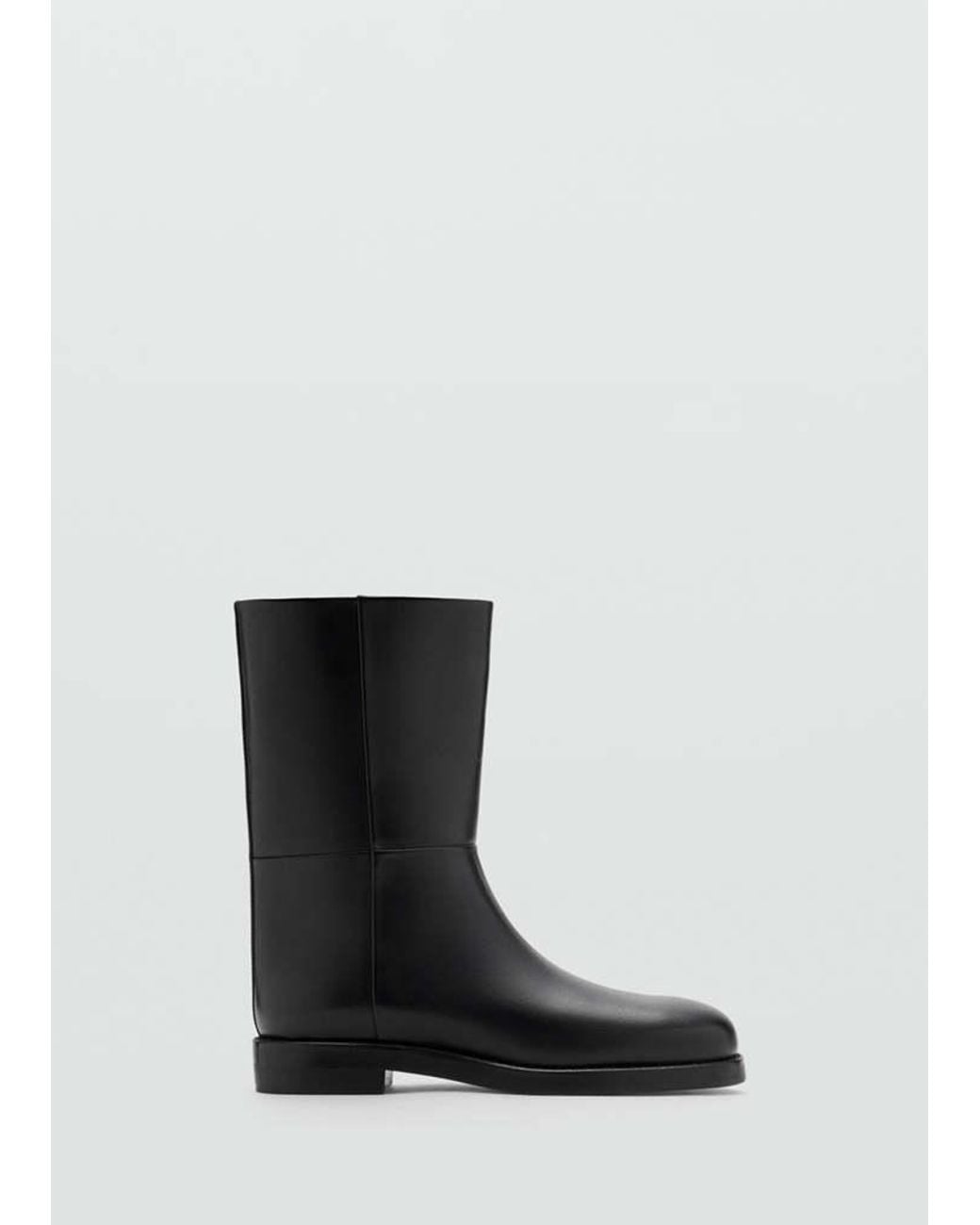 Mango Black Rounded Toe Leather Ankle Boots