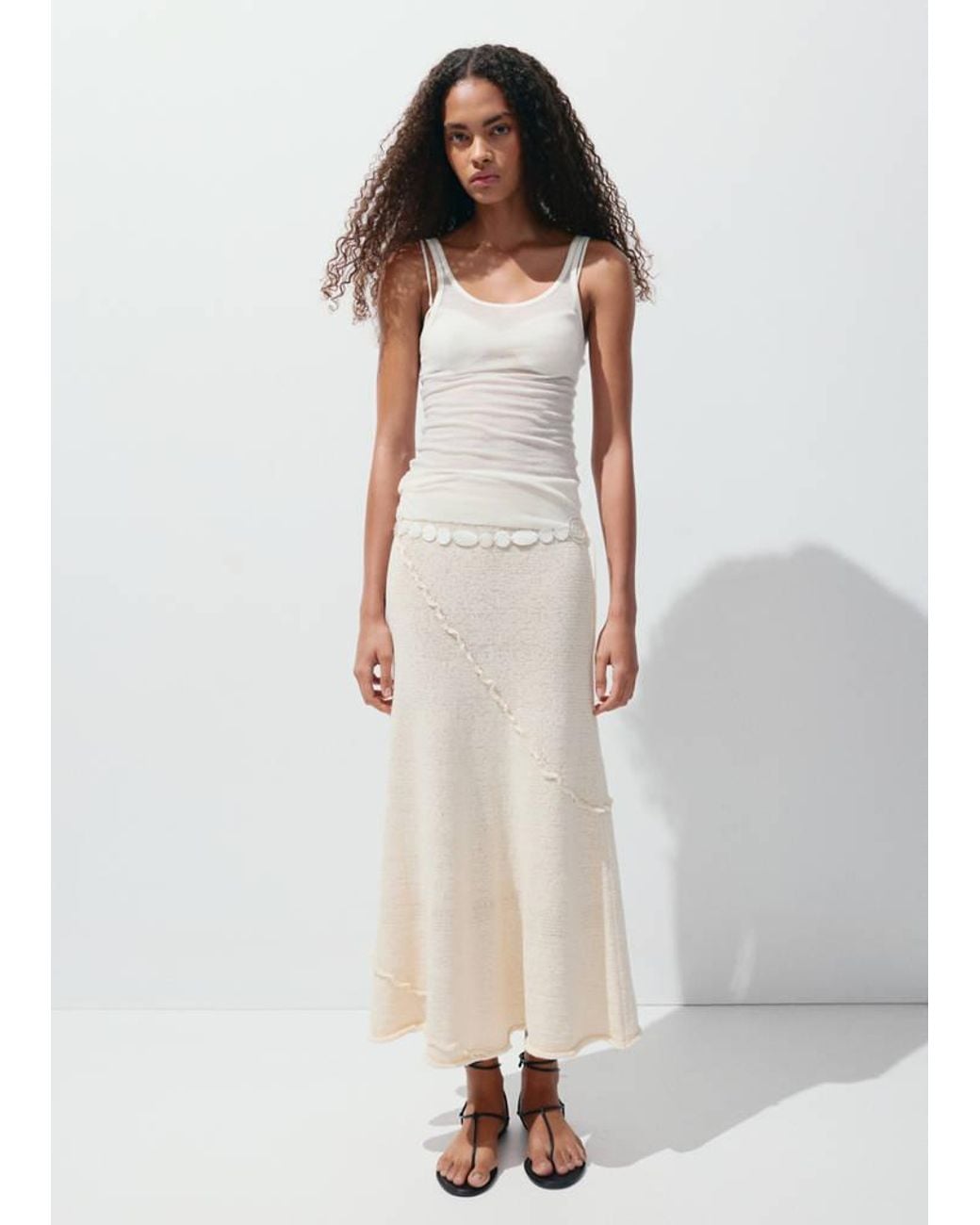 Mango White Ribbed Skirt With Wavy Stitching Details