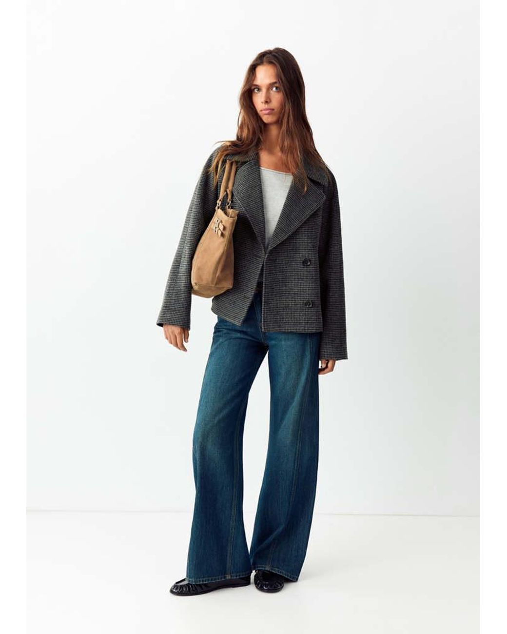 MANGO TEEN Blue Double-Breasted Wool Blend Coat