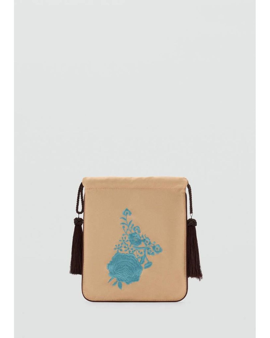 Mango Multicolor Embroidered Handbag With Tassels