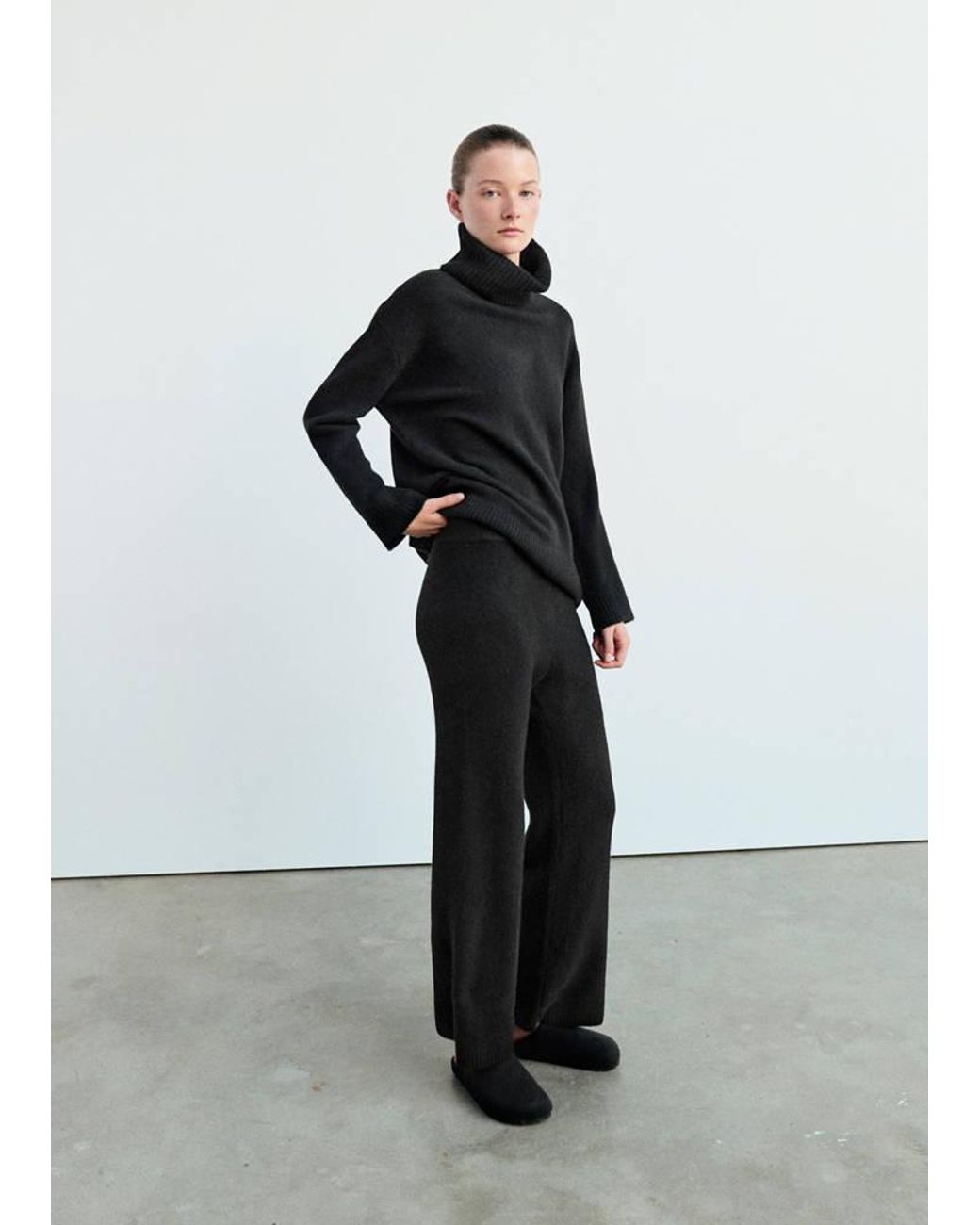 Mango Black Jersey Pyjama Top With Roll Neck