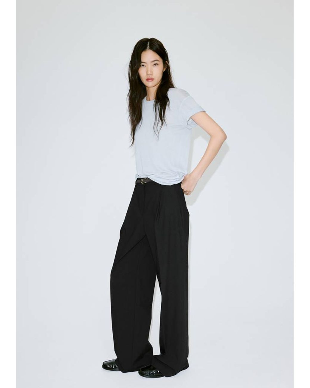 Mango White Straight-Fit Pleated Trousers