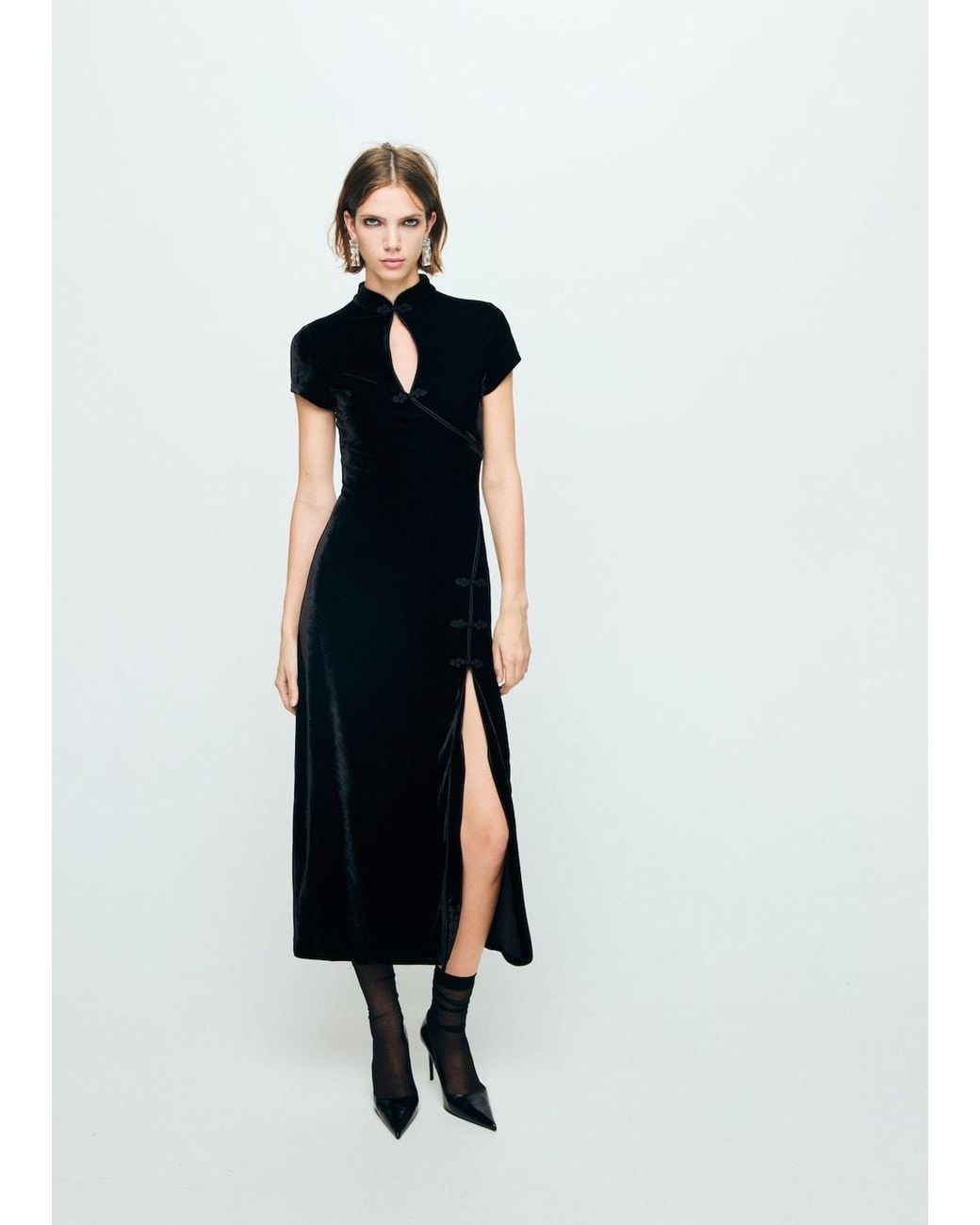 Robe mi-longue asymétrique Mango en coloris Noir