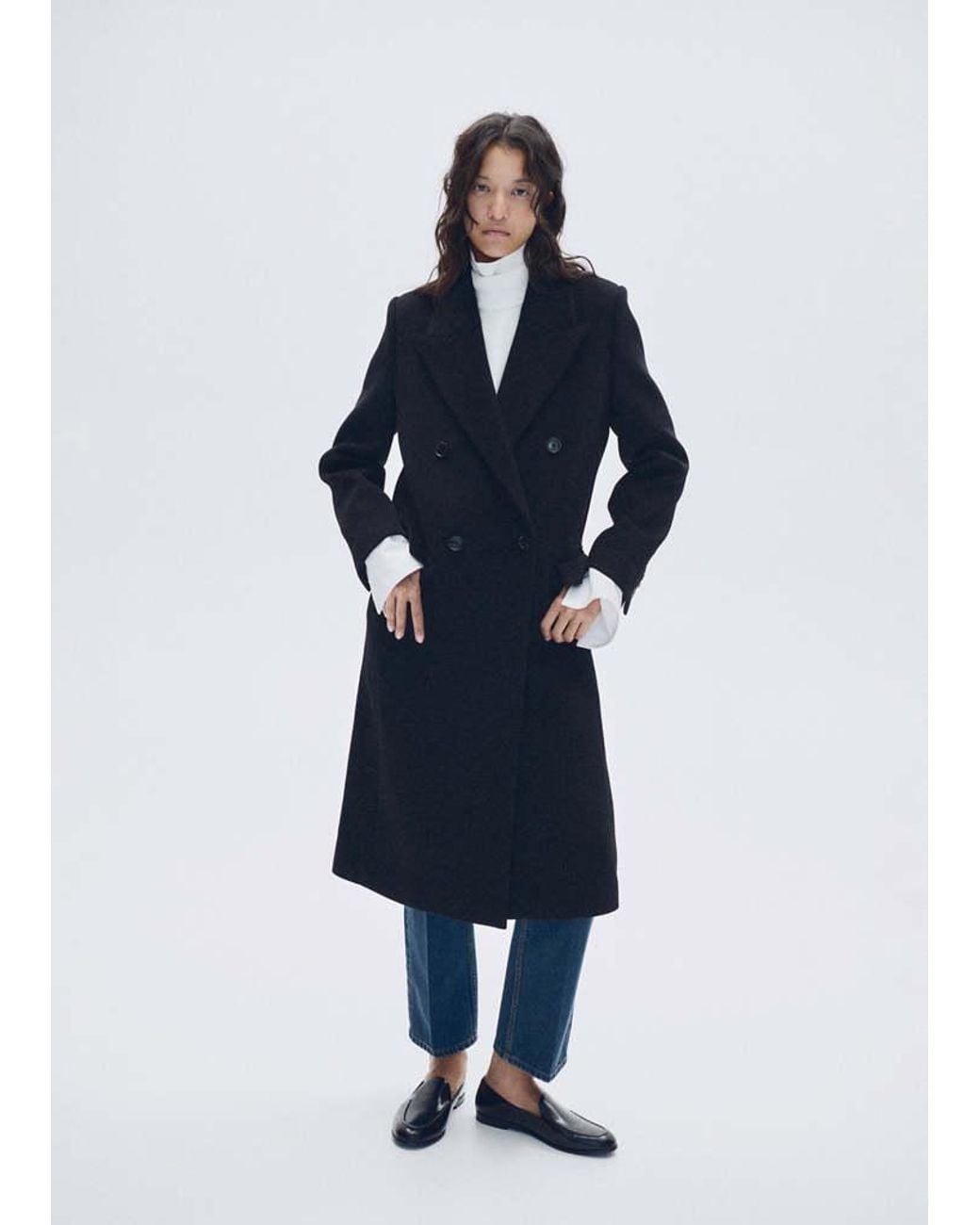 Mango Blue Double-Breasted Wool-Blend Coat
