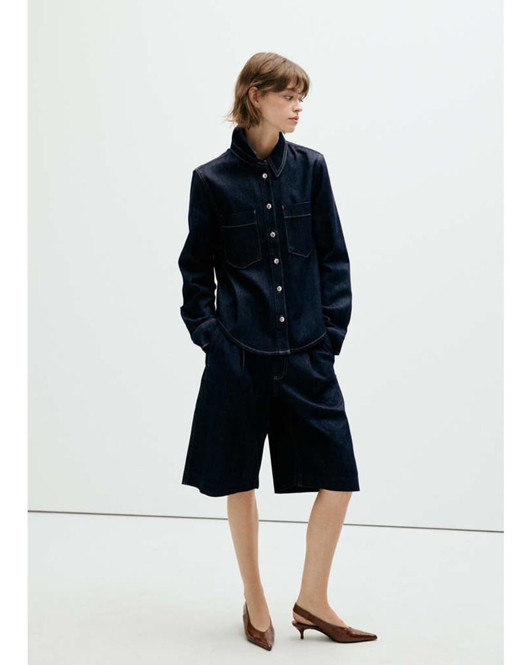 Mango Blue Denim Shirt With Pockets