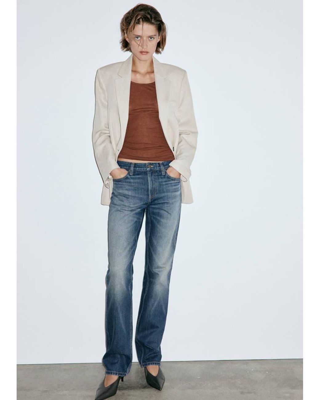 Mango Blue Mid-Rise Straight Jeans