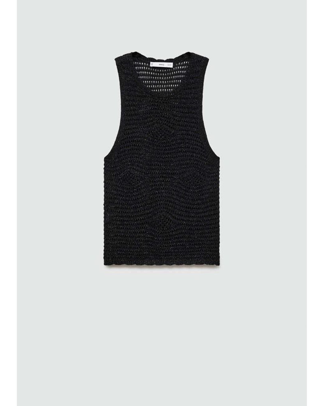 Mango White Openwork Knitted Lurex Top