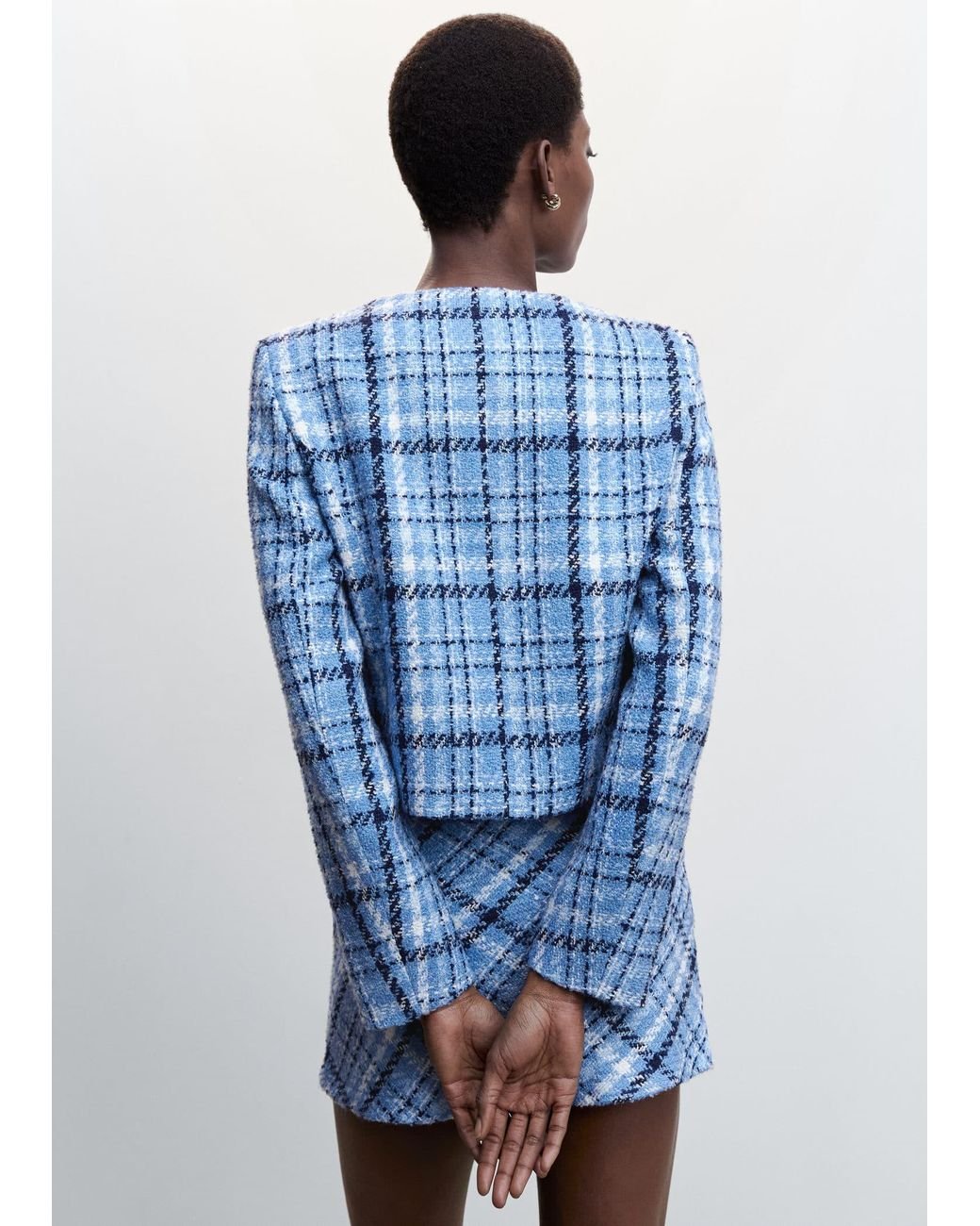 Mango Check Tweed Jacket in Blue | Lyst UK