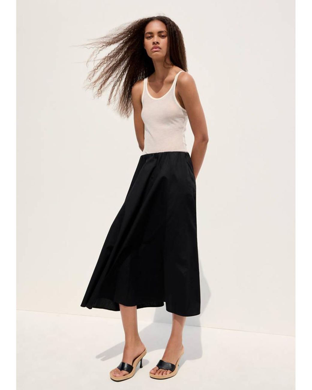 Mango Black Flared Cotton Skirt