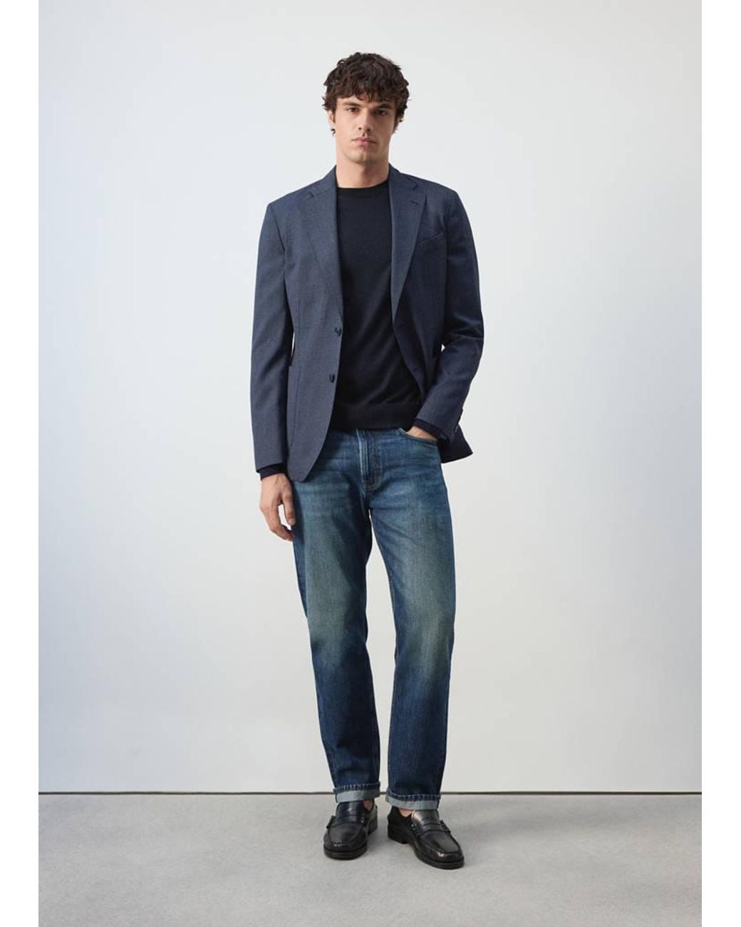 Mango Blue Slim Fit Wool Blend Blazer for men