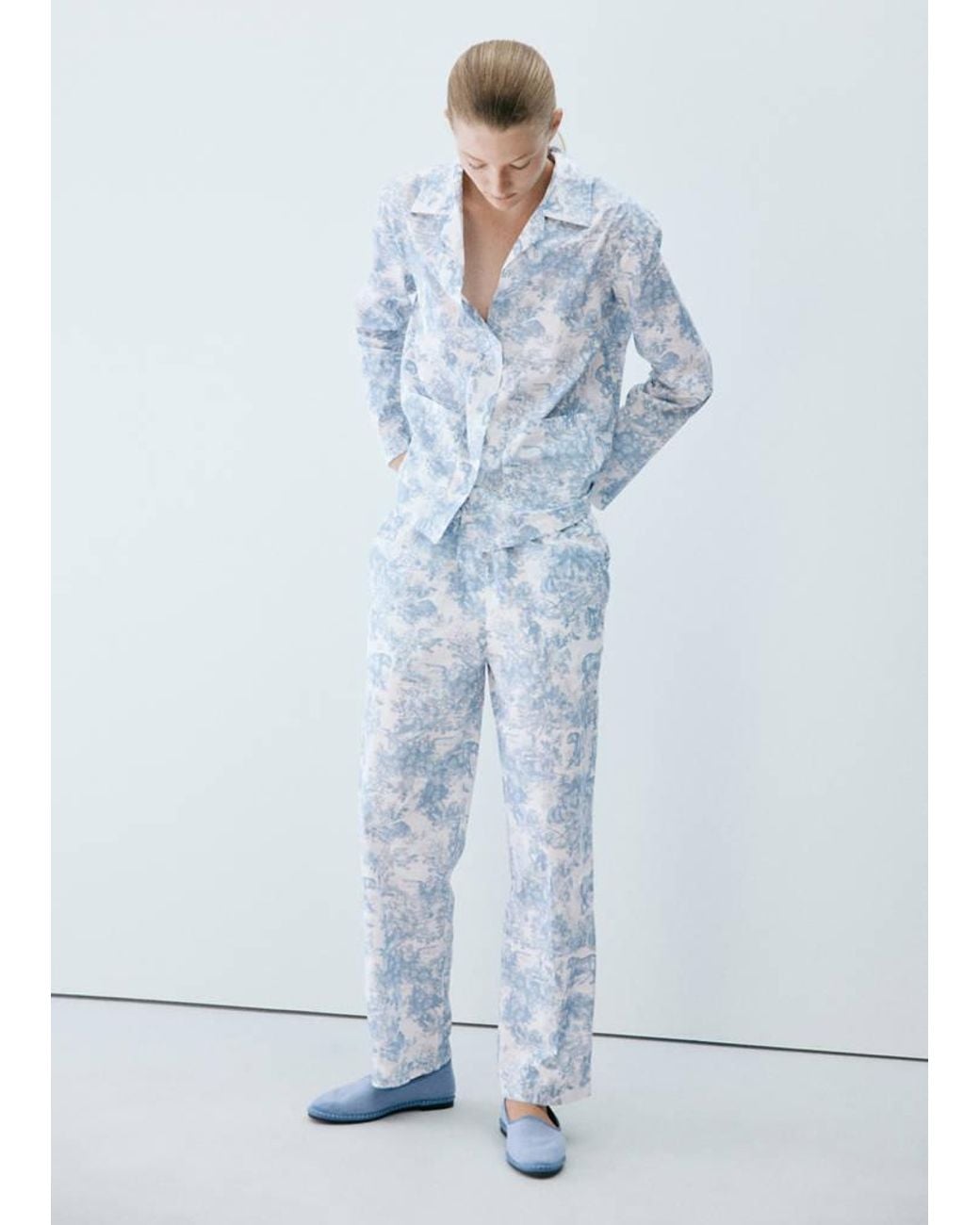 Mango Blue Printed Cotton Shirt