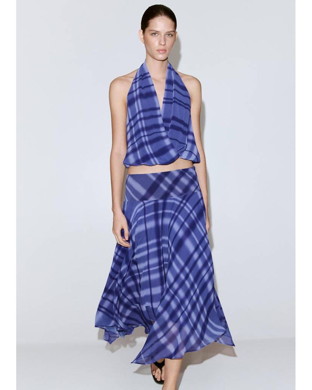Mango Blue Halter-Neck Printed Top
