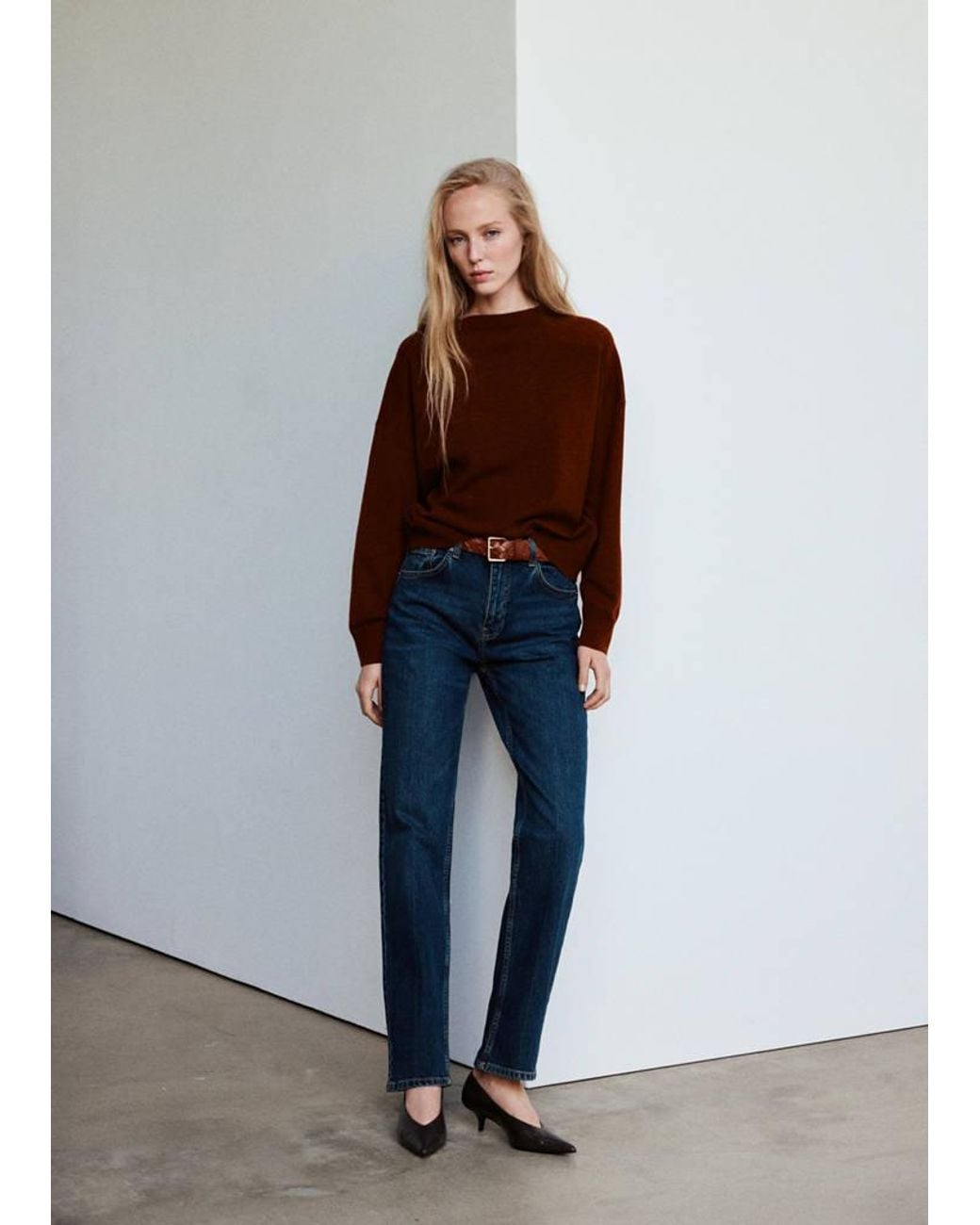 Mango Red Oversized Round-Neck Sweater