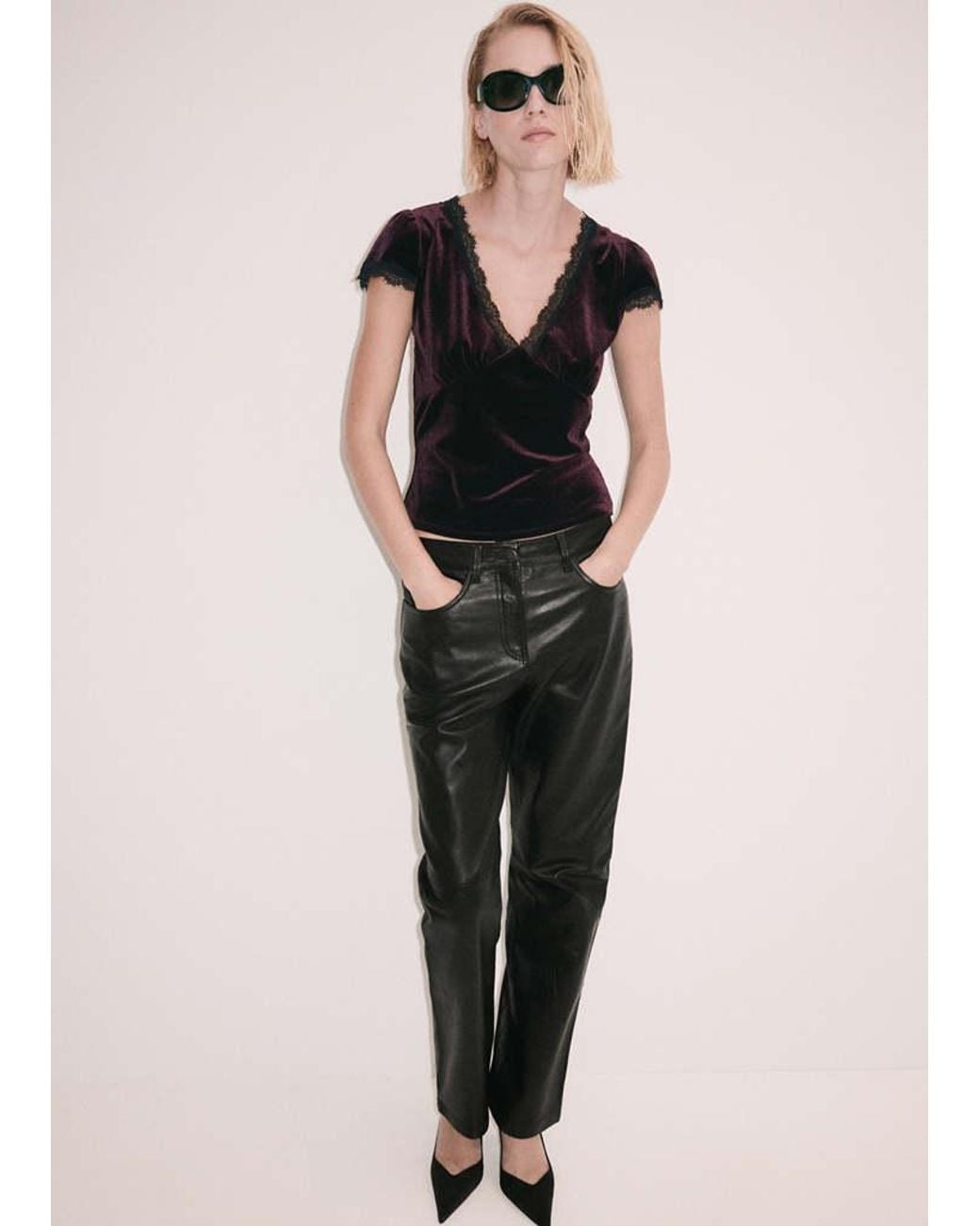 Mango Natural Embroidered Velvet Top