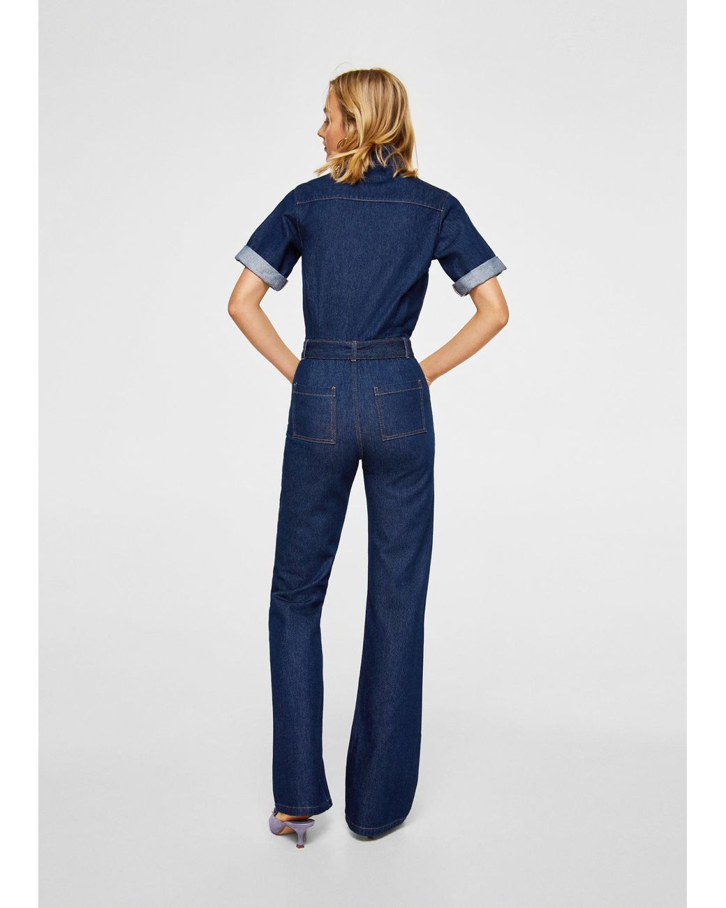 Mango Belt Denim Jumpsuit in Blue | Lyst UK