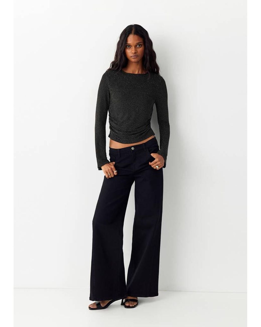 MANGO TEEN Black Metallic Knit T-Shirt With Back Slit