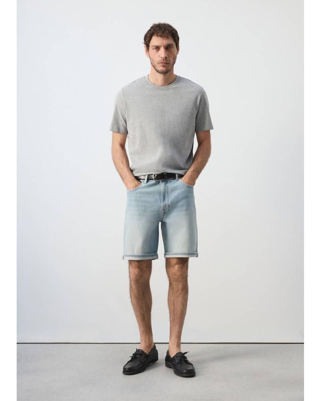 Mango Blue Slim-Fit Denim Bermuda Shorts for men