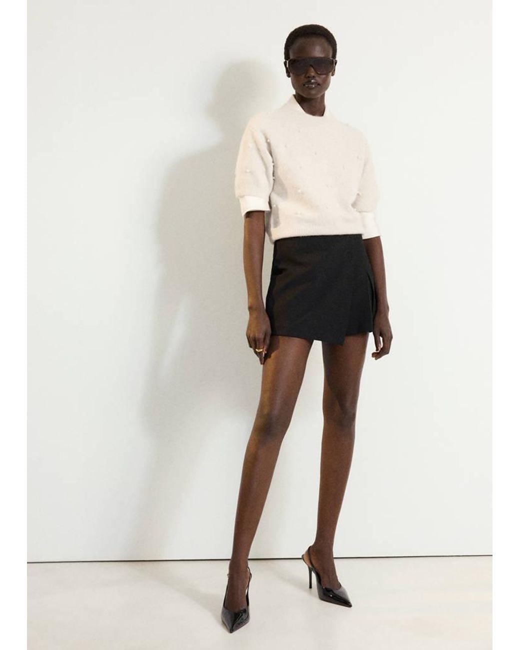 Mango White Short-Sleeved Jumper With Pearls