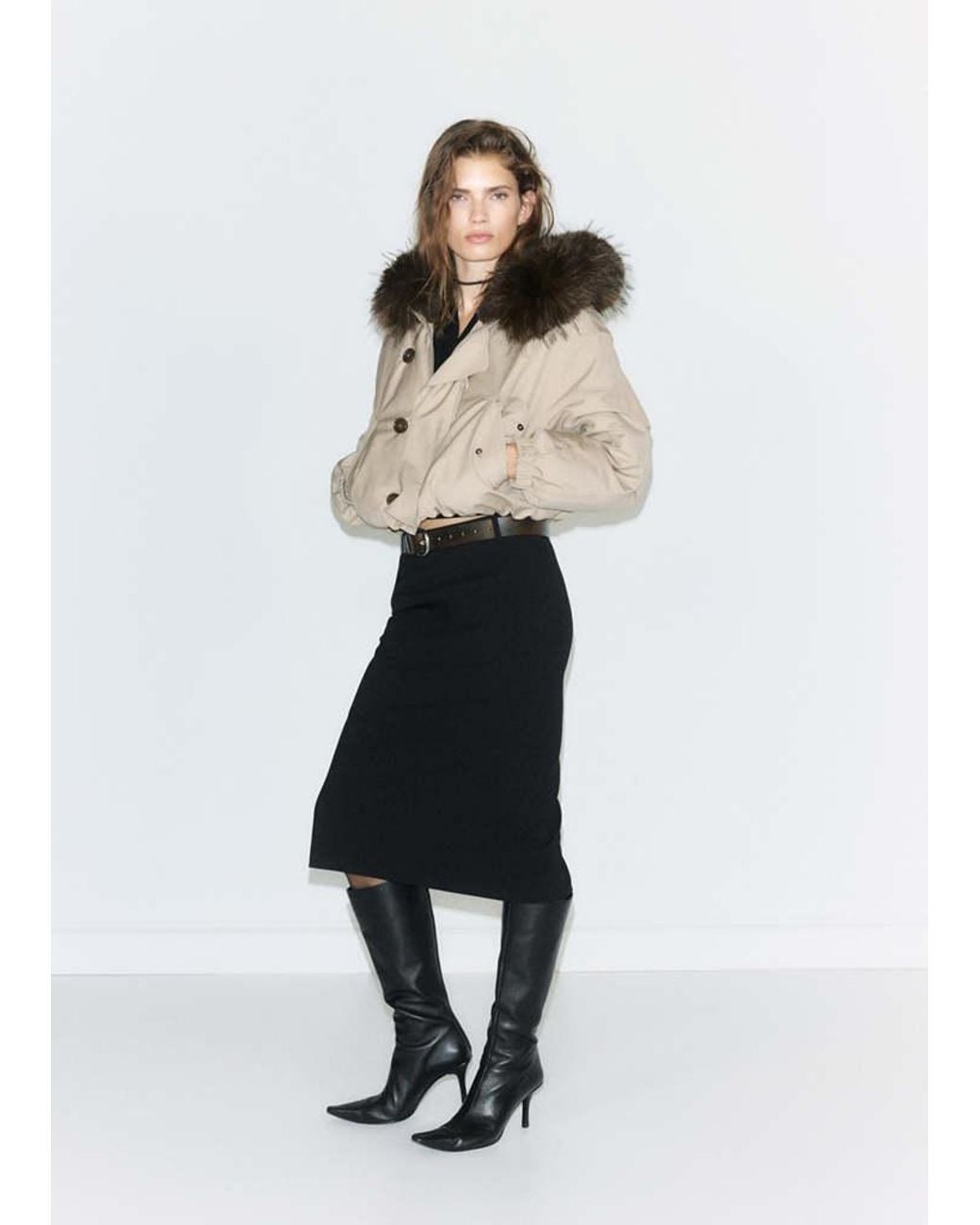 Mango White Padded Jacket With Fur-Effect Collar