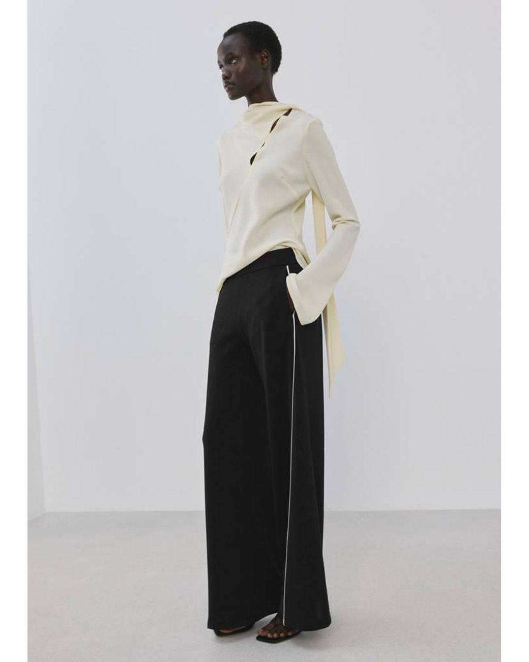 Mango White Straight-Leg Trousers With Side Stripe