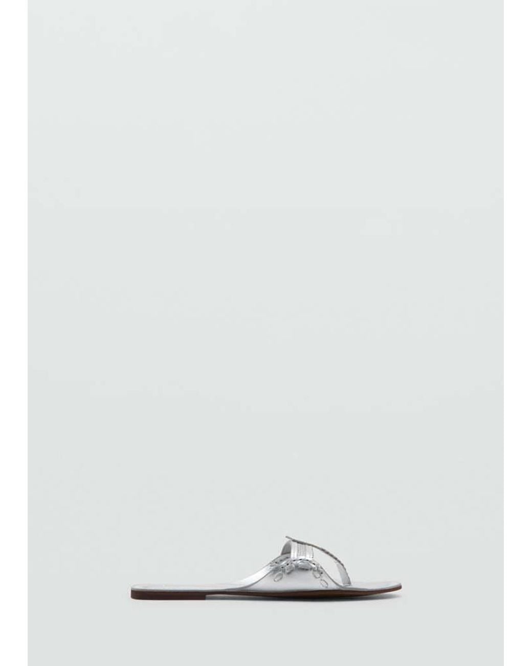 Mango White Metallic Leather Sandals