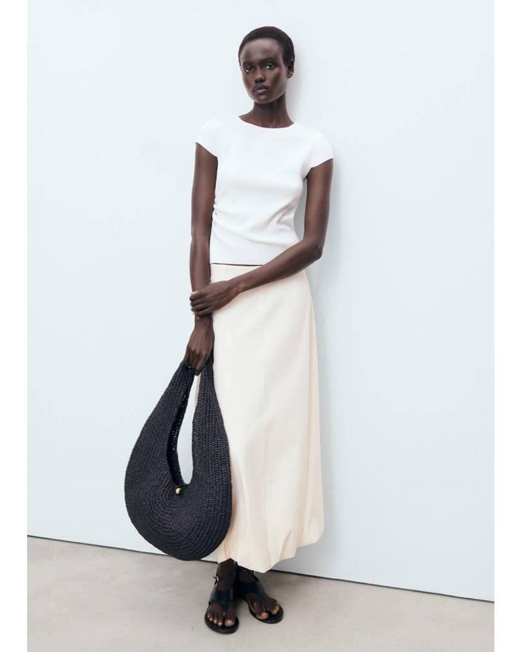 Mango White Long Balloon Skirt