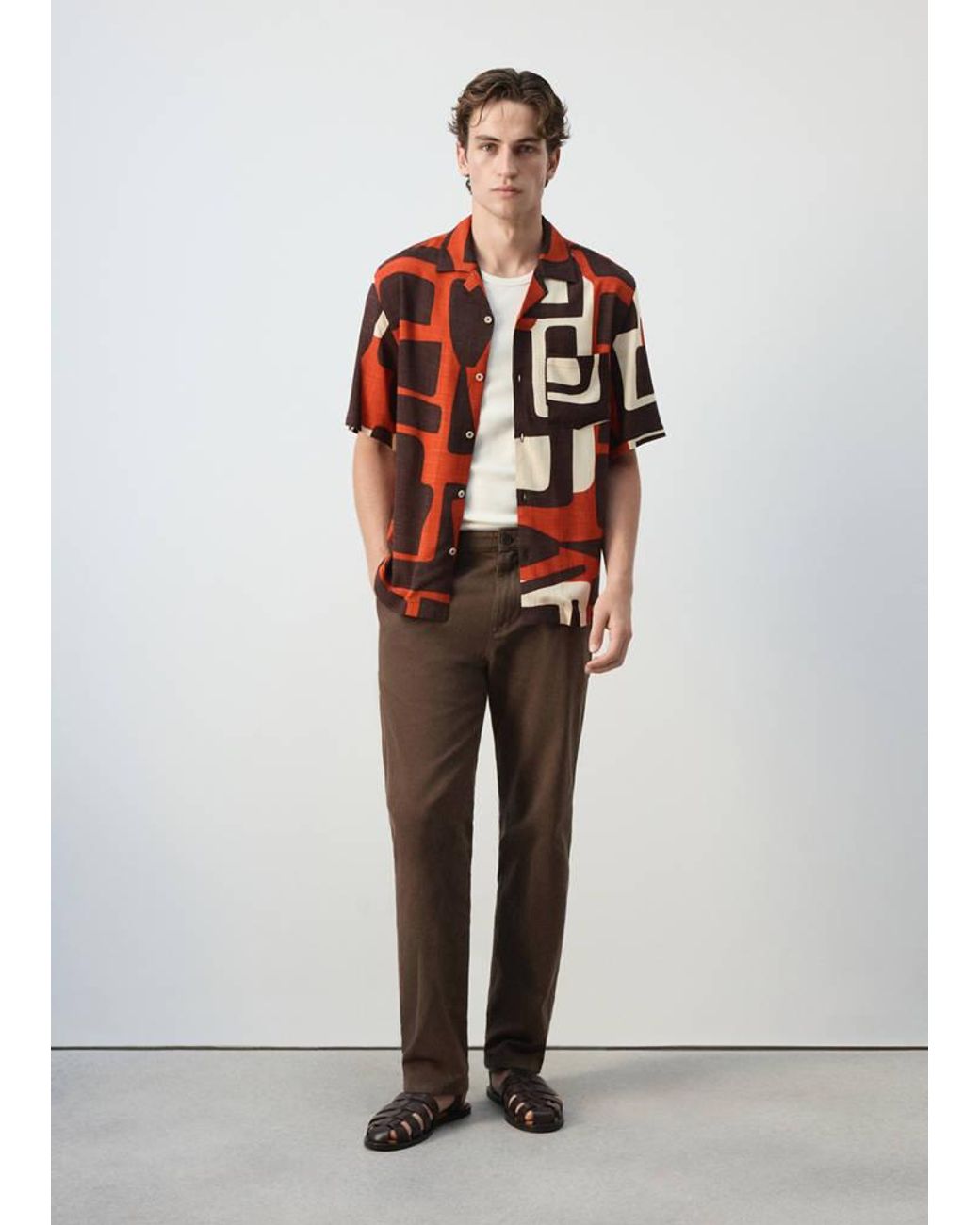 Mango Orange Printed Bowling Shirt for men