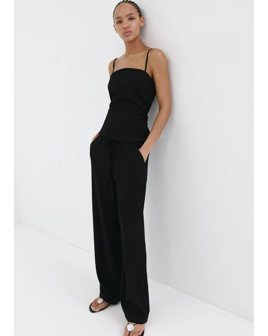 Mango Black Draped Strap Top