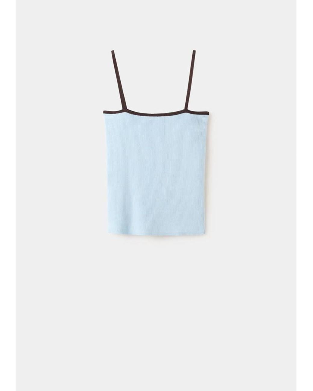 Mango Blue Fitted Ribbed Top