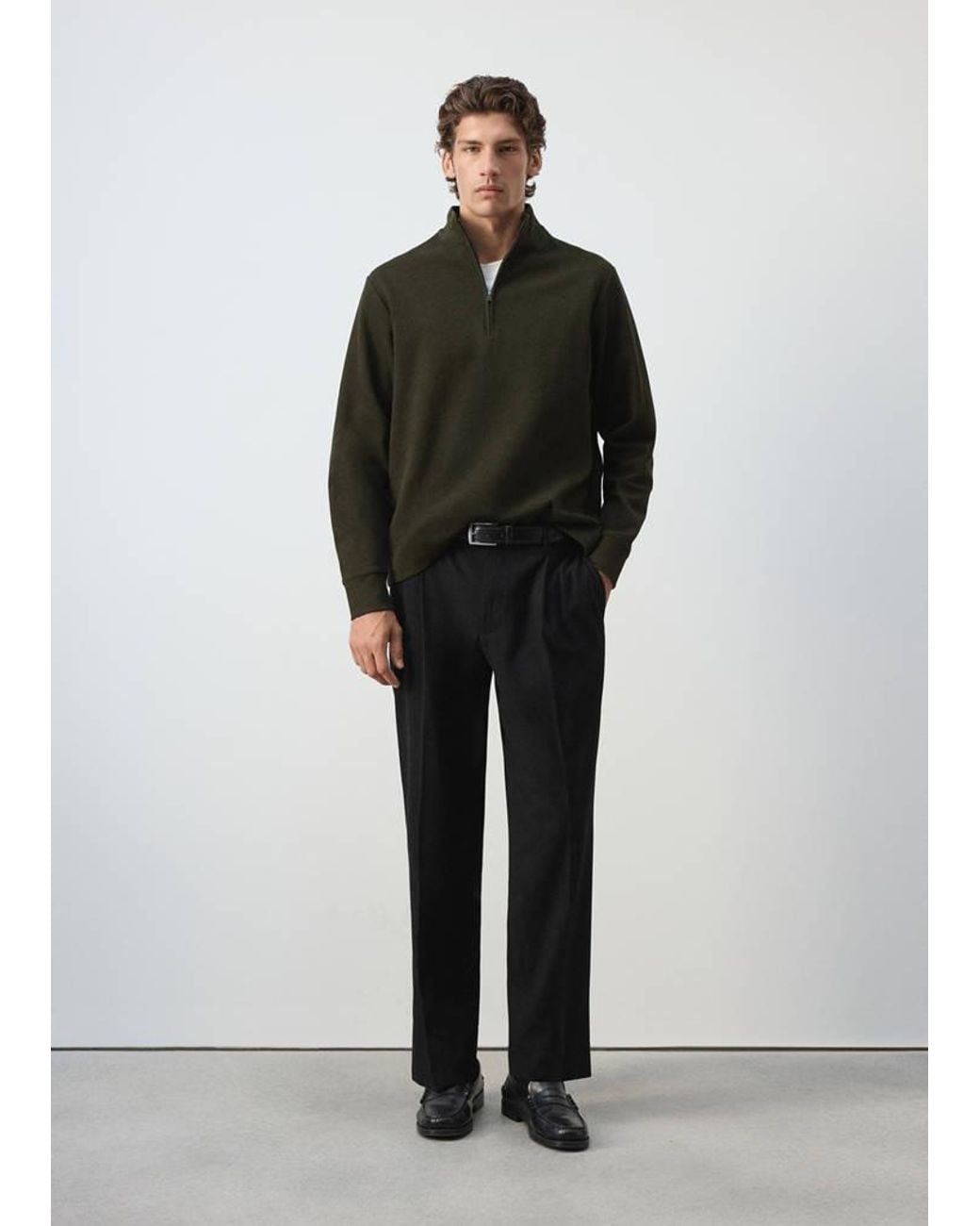 Mango Black Cotton Sweatshirt Zipper for men