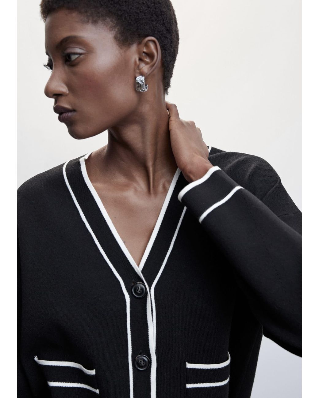 Mango Contrast Trims Cardigan in Black | Lyst UK
