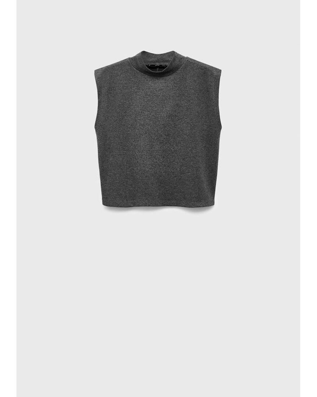 Mango Gray Perkins-Neck Top
