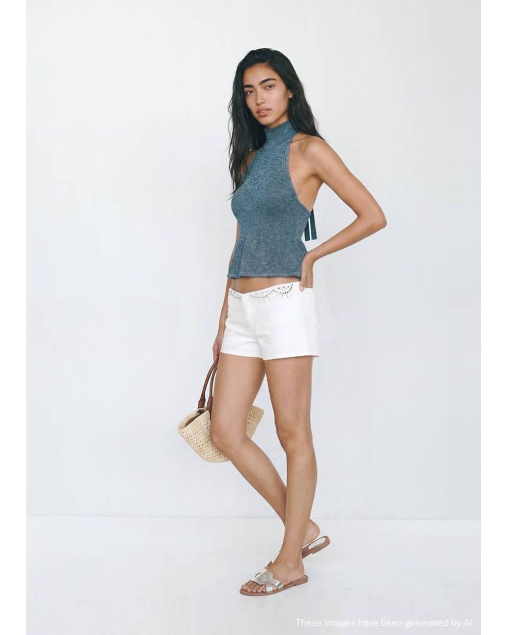 MANGO TEEN White Metallic Halter Top